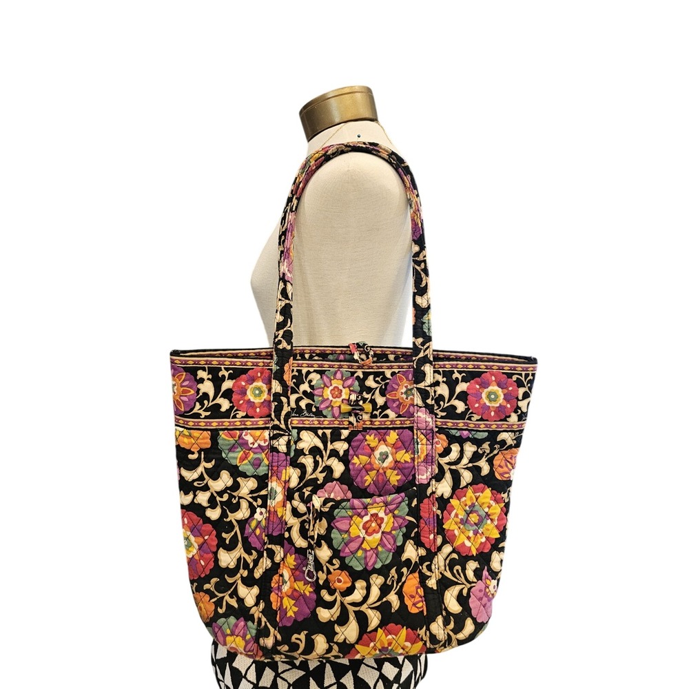 Vera Bradley SUZANI Provencal Quilted Cotton Large Tote Bag Black Floral Rare
